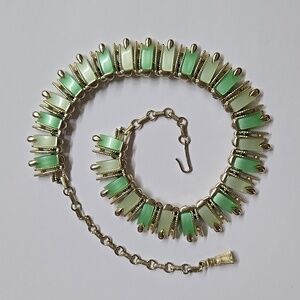 Mid Century Coro Necklace 1950s 1960 Costume Jewlery Pastel Green Choker 50s 60s